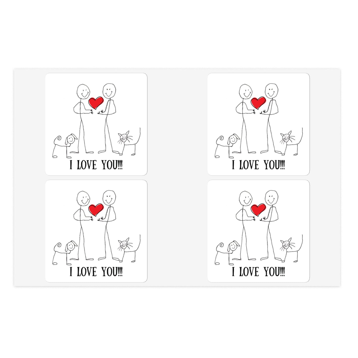 Happy Stick People "I Love You" Happy Valentine's Day Sticker Sheet Bundle, 5pcs