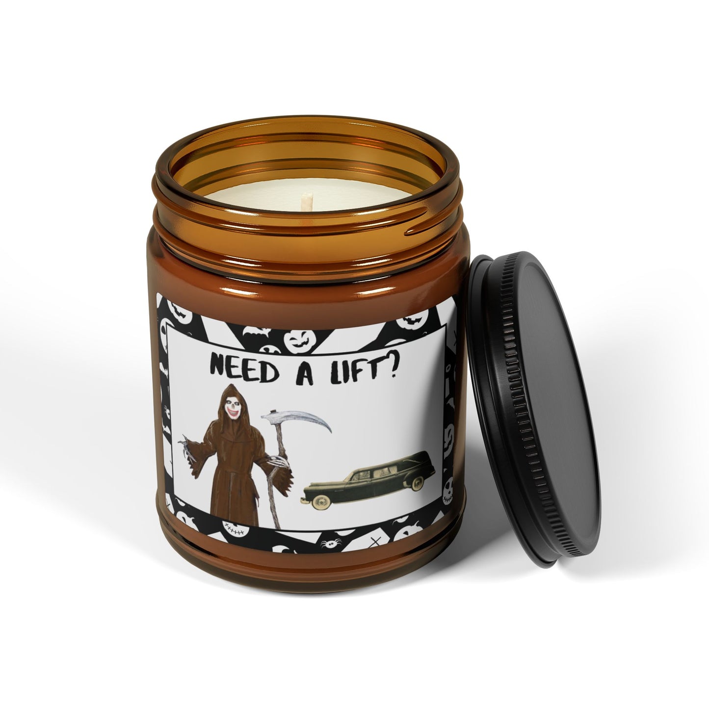 The Grim Reaper's "Need a Lift?" HAPPY HALLOWEEN Scented 9oz Soy Candle Collection for all monsters!!!