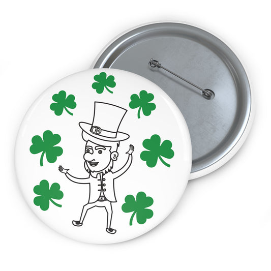 Dancing Leprechaun with Shamrocks Pin Button