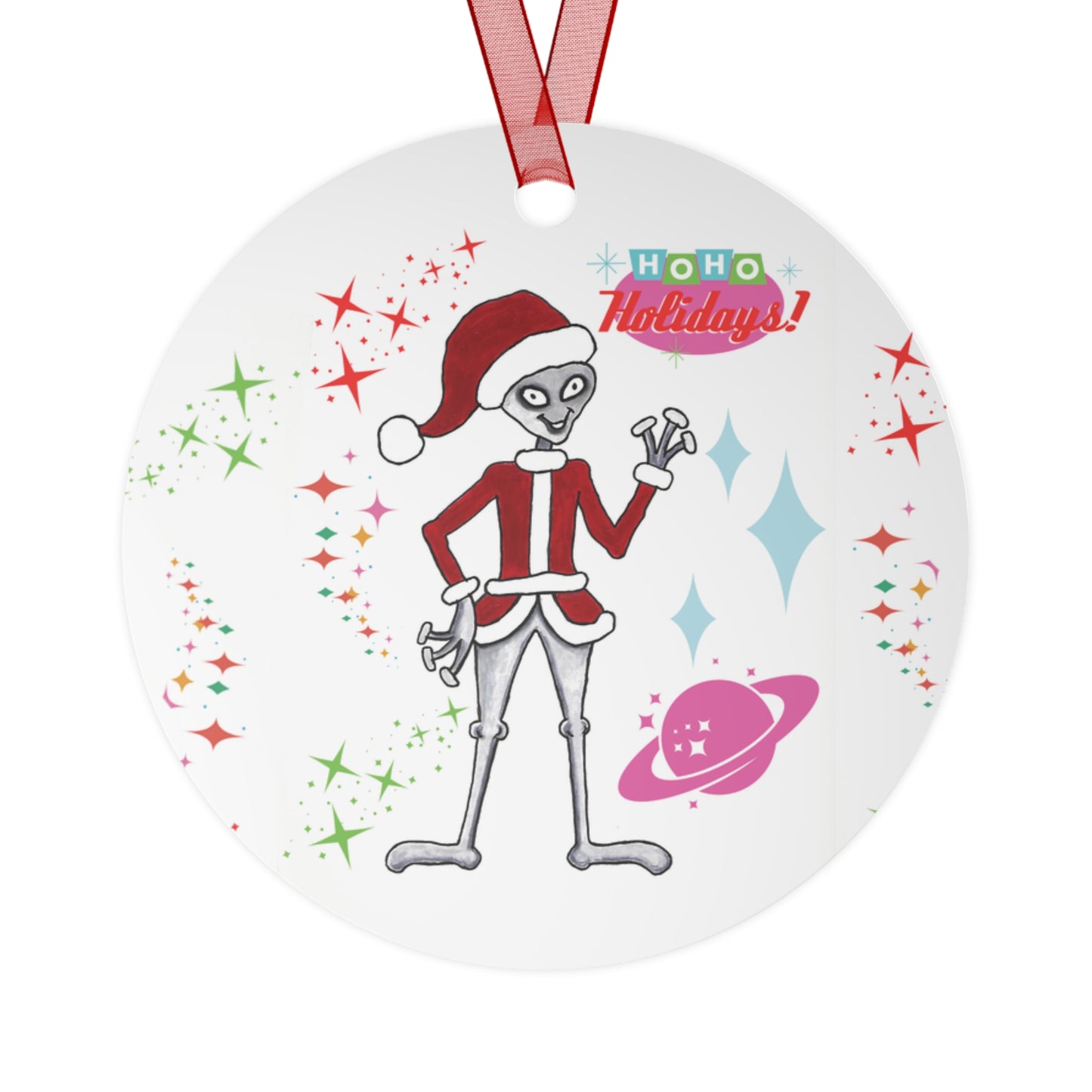 Space Alien Santa Claus Christmas Tree Metal Ornament