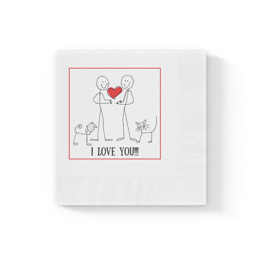 "I Love You" Valentine White Coined Napkins