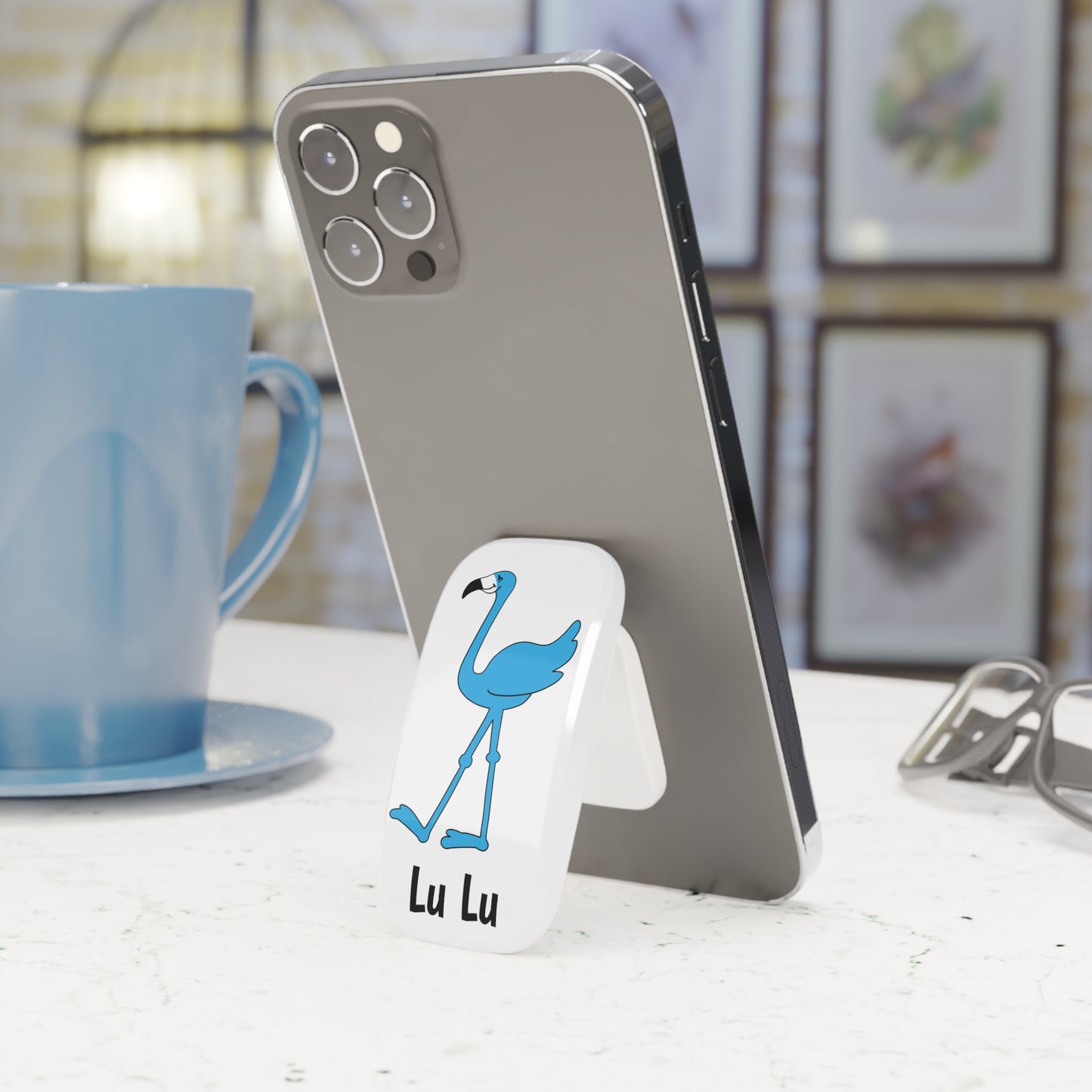 LU LU THE BLUE FLAMINGO Phone Click-On Grip - Celebrate your amazing uniqueness!!!