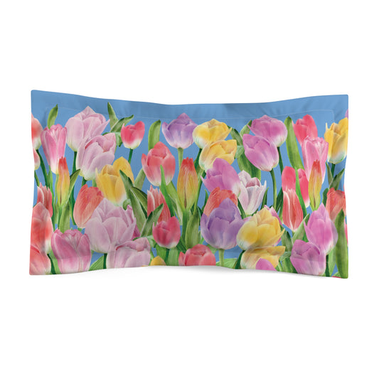 Tulip Sunrise Pillow Bed Sham with Light Blue Accents - The Tulip Sunrise Collection by Miss Daisy