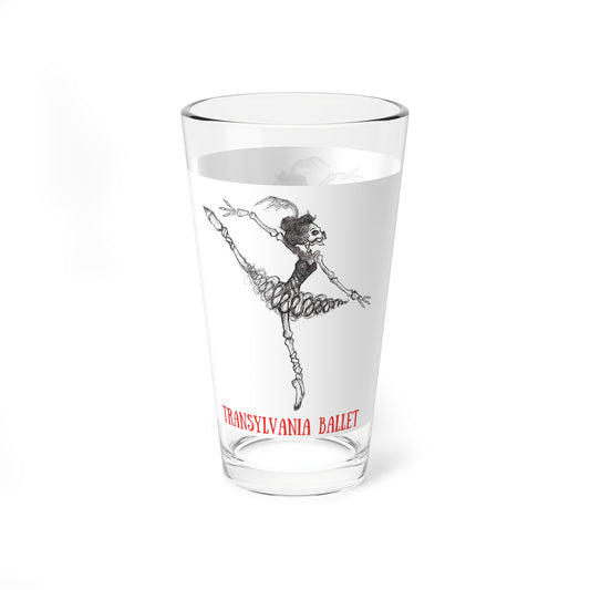 Transylvania Ballet - Dancing Skeleton Ballerina "Grand Jete!!!" Halloween 16oz Glass Cup