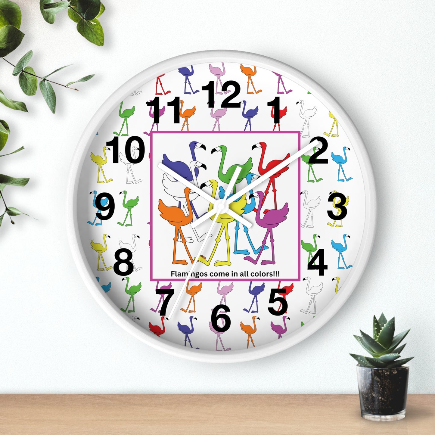 "Flamingos Come In All Colors" Wall Clock by Lu Lu