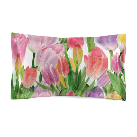 Tulip Sunrise Bed Pillow Sham with White Accents - The Tulip Sunrise Collection by Miss Daisy