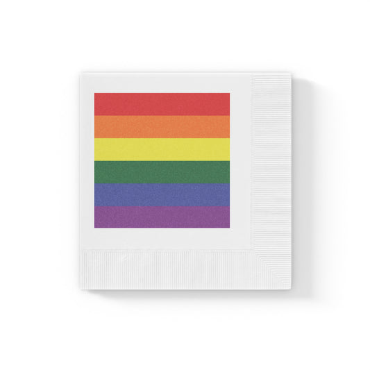 Rainbow Flag Gay Pride White Coined Cocktail & Beverage Napkins