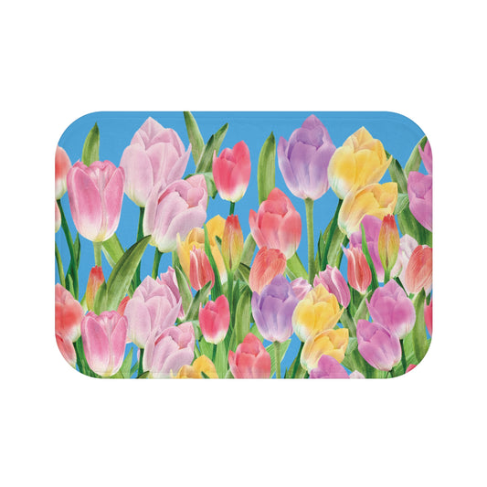 Tulip Sunrise Bath & Shower Mat with Light Blue Accents by Miss Daisy