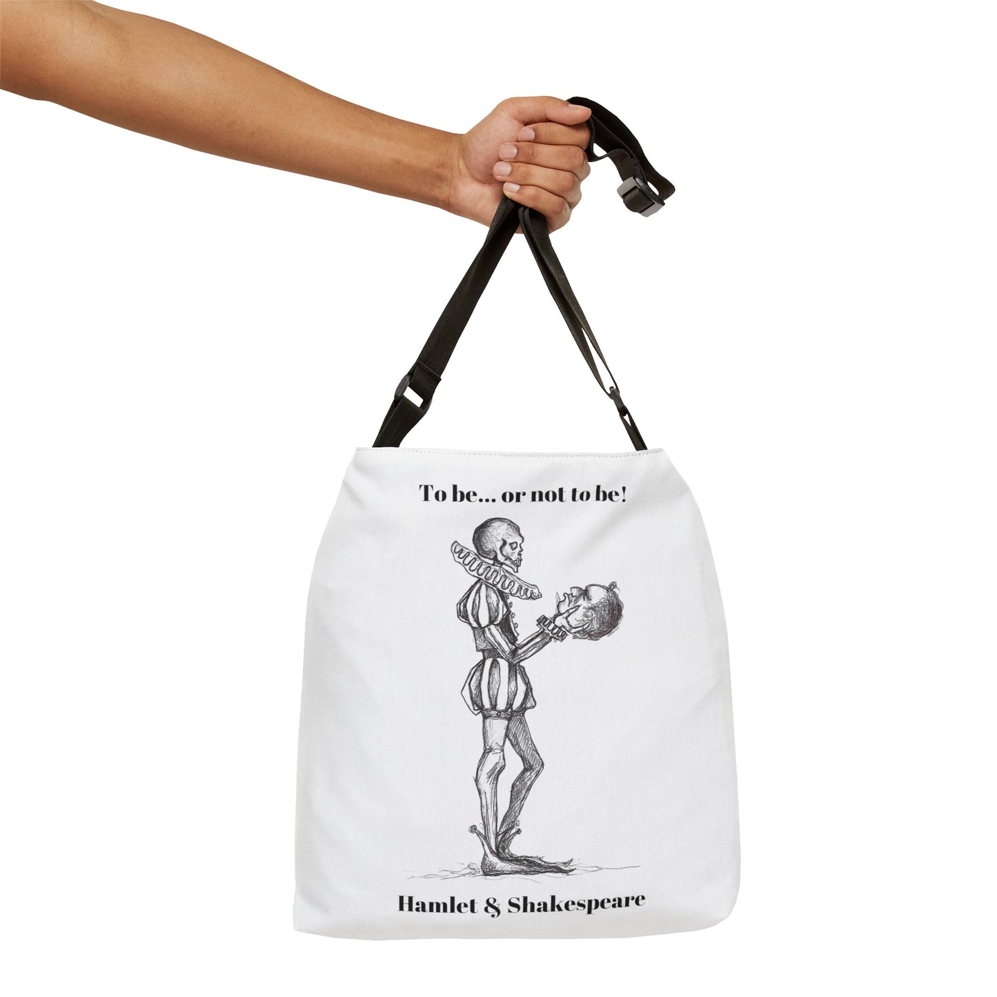 Skeleton William "Willie" Shakespeare & Hamlet Adjustable Tote Bag - "To be or not to be a book bag is the question!!!"