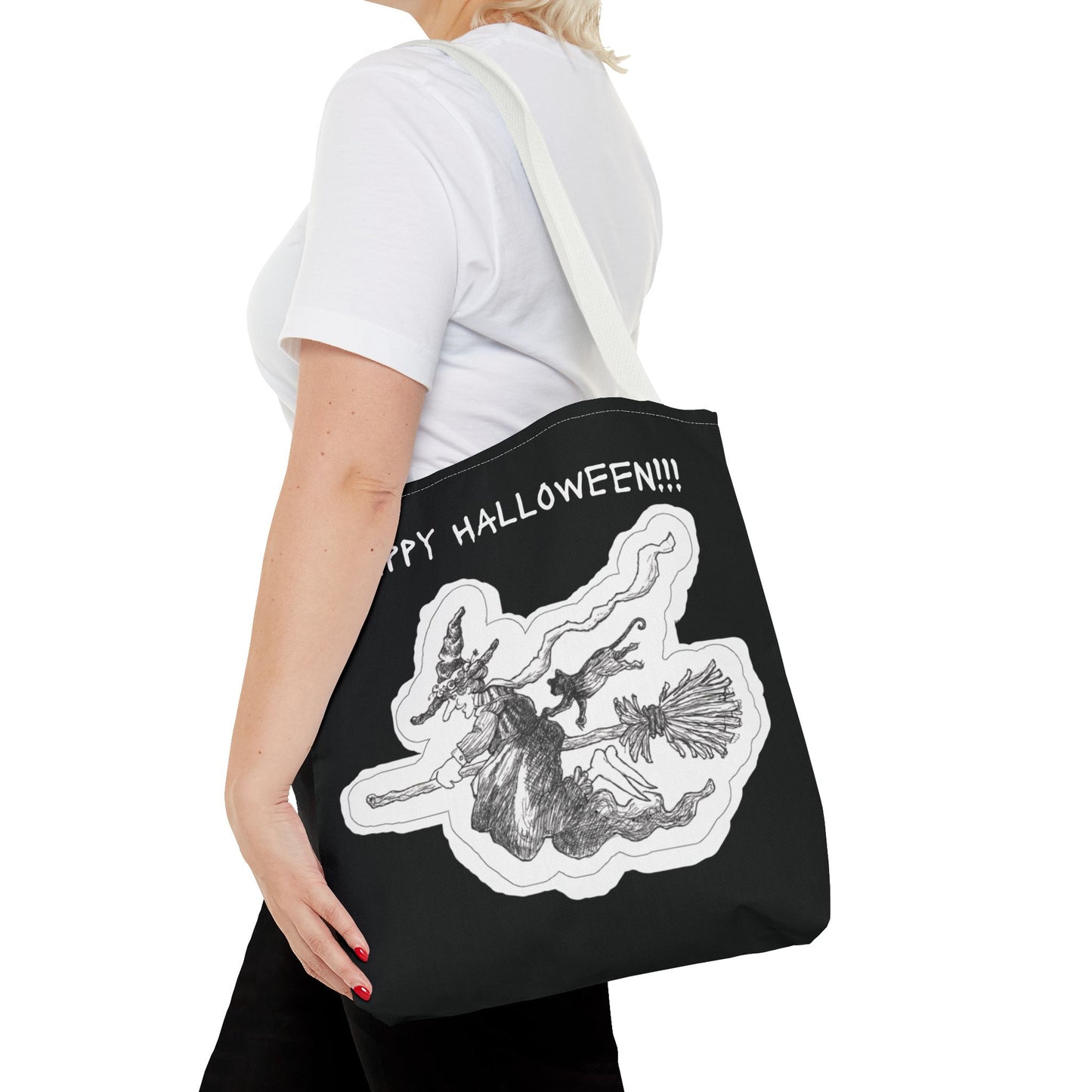 The only way to fly on Halloween is on a broom!!! - The Happy Halloween Trick or Treat Candy Tote Bag