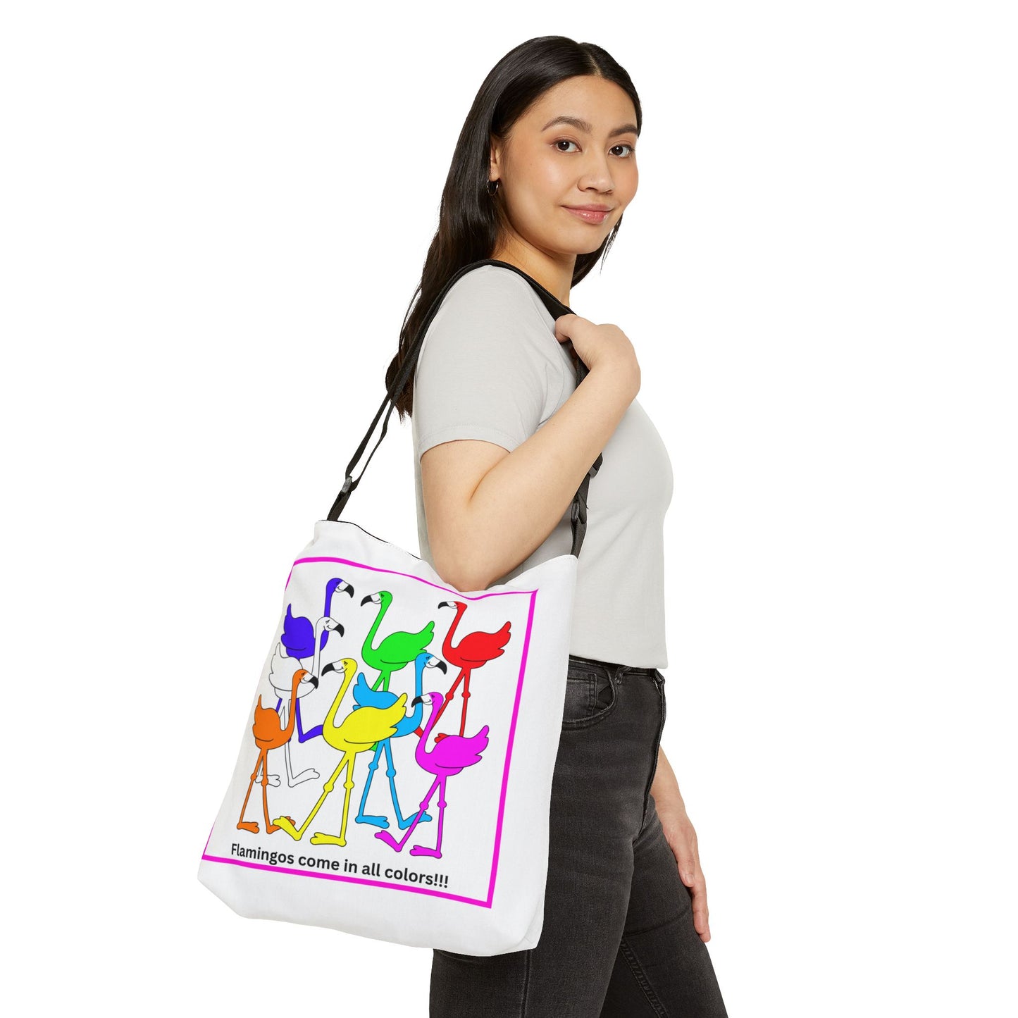 Flamingos Come In All Colors Adjustable Tote Book Bag