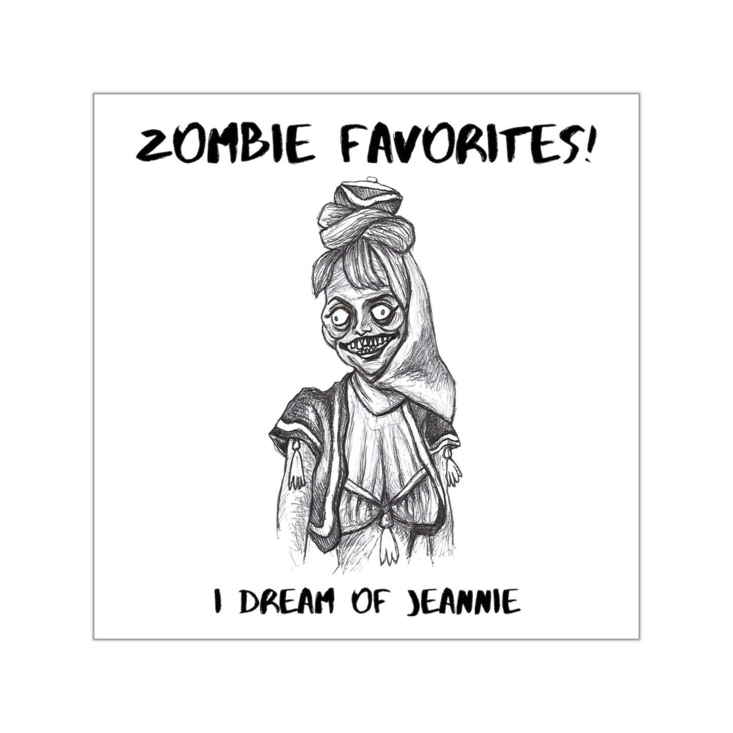 ZOMBIE FAVORITES - I DREAM OF JEANNIE Halloween Indoor & Outdoor Square Kiss-Cut Vinyl Sticker