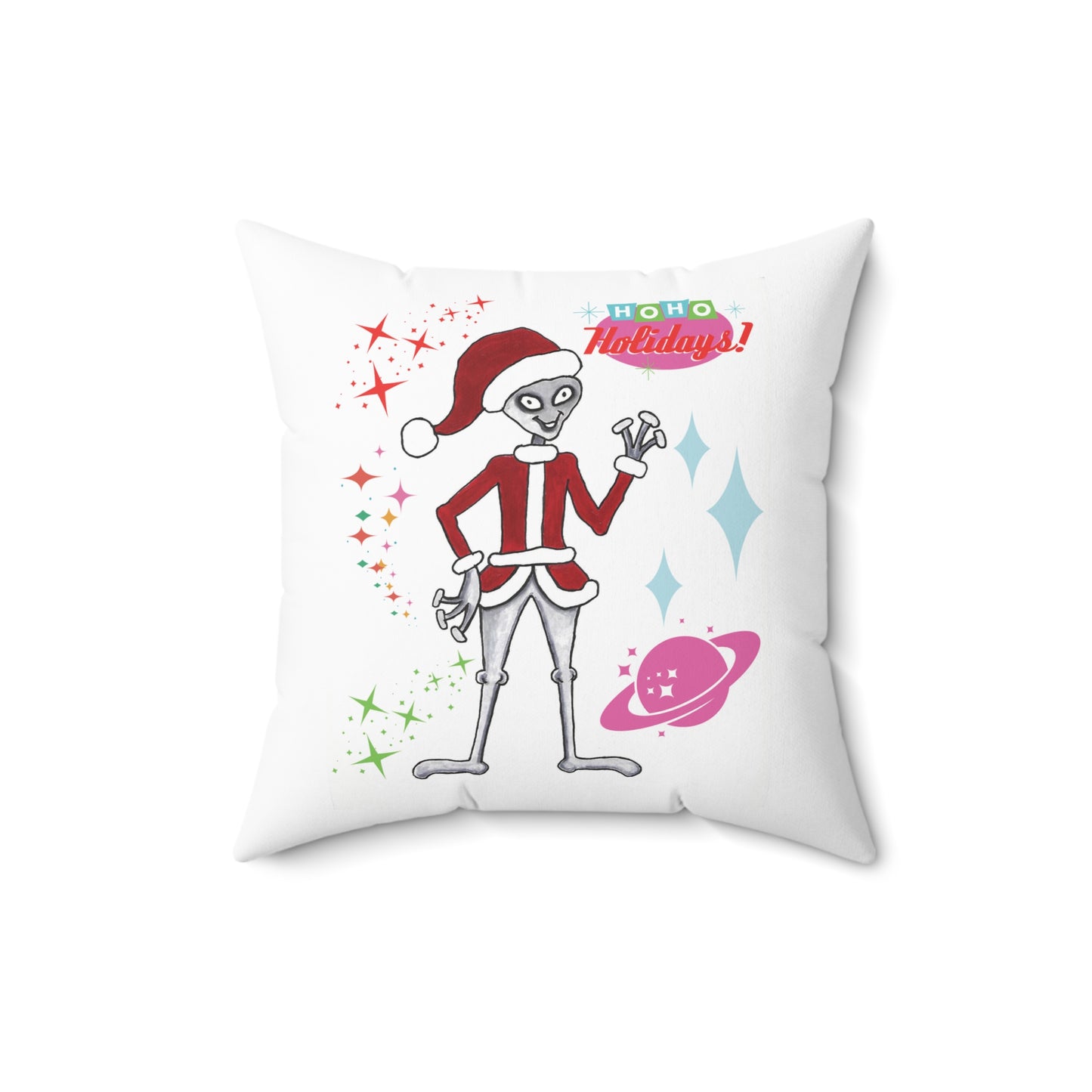 Mid-Century Space Alien Santa Claus  Accent 16"X16" Square Pillow