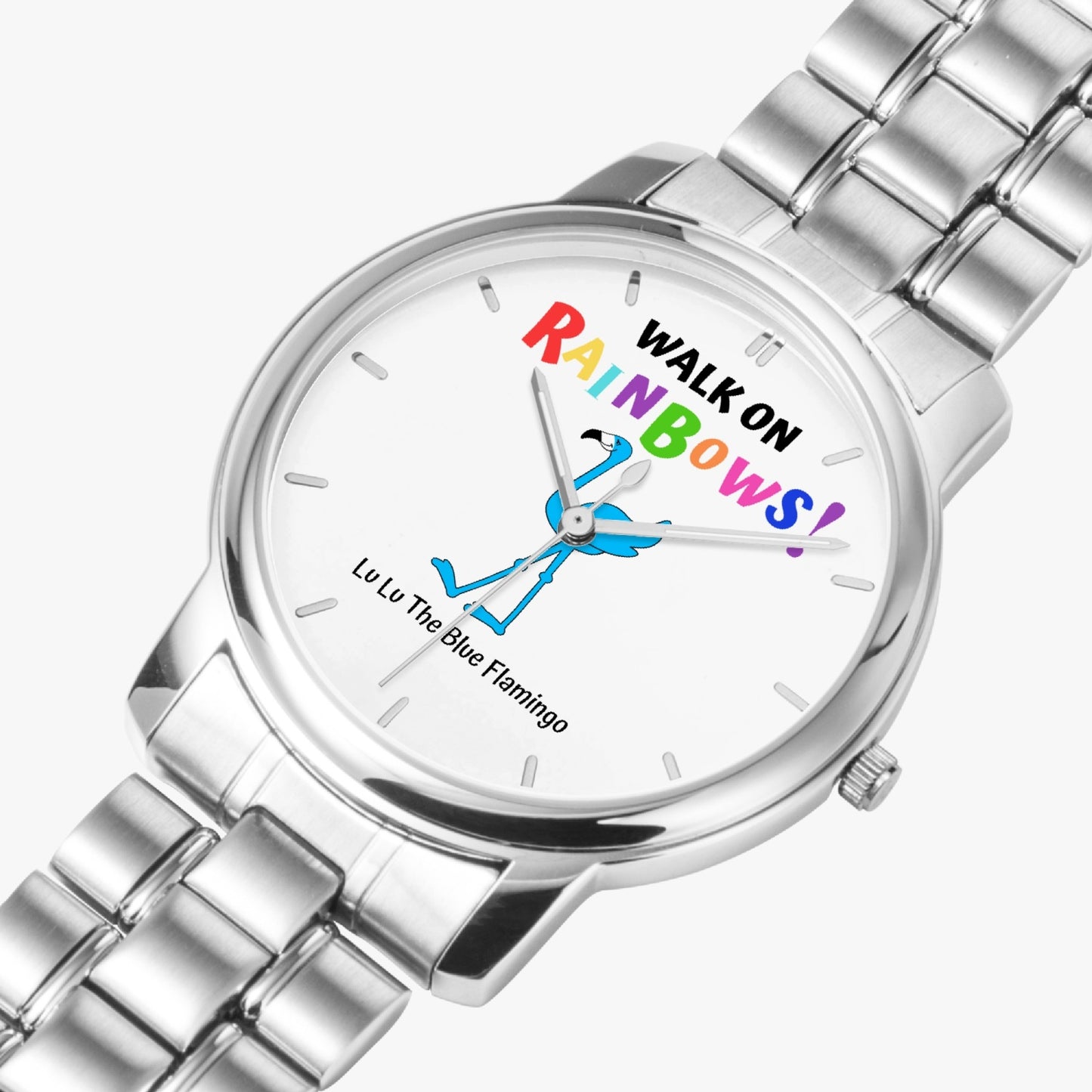 Lu Lu's "WALK ON RAINBOWS!" Unisex Steel Quartz Watch with Indicators & Folding Clasp