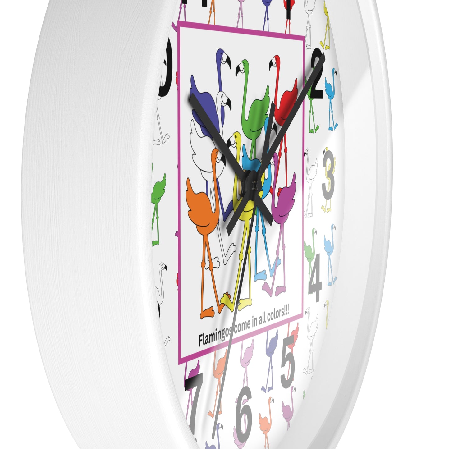 "Flamingos Come In All Colors" Wall Clock by Lu Lu