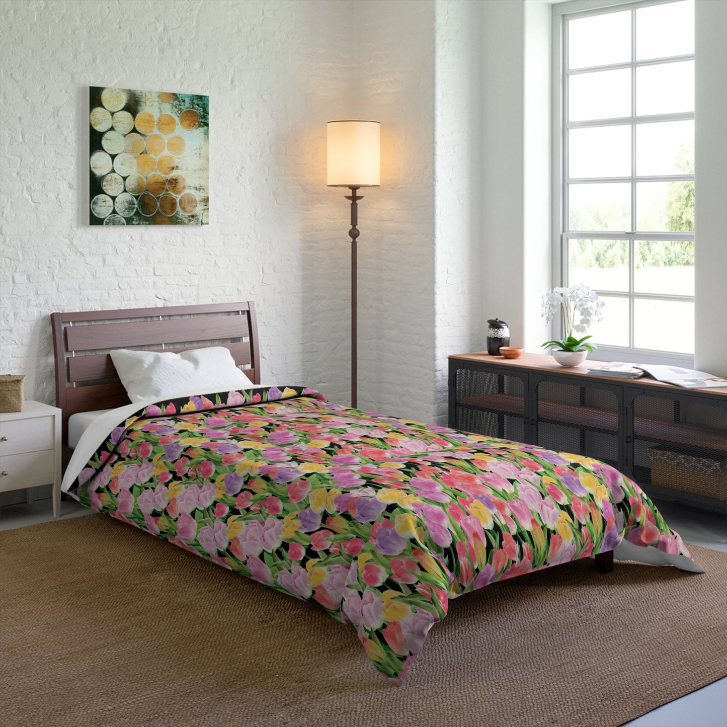 Tulip Sunrise Bed Comforter with Black Accents - The Tulip Sunrise Collection by Miss Daisy