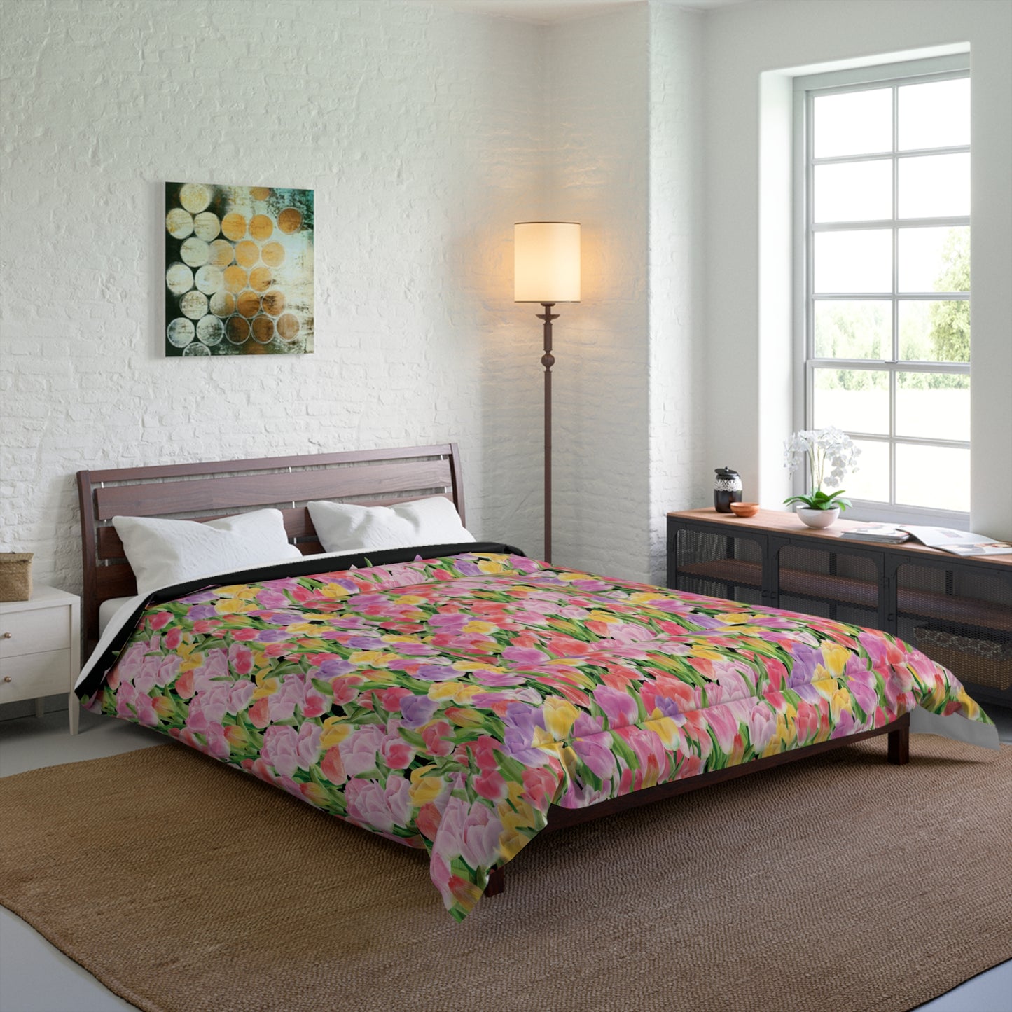 Tulip Sunrise Bed Comforter with Black Accents - The Tulip Sunrise Collection by Miss Daisy