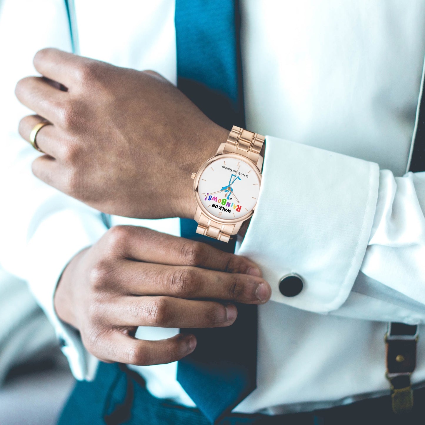 Lu Lu's "WALK ON RAINBOWS!" Unisex Steel Quartz Watch with Indicators & Folding Clasp