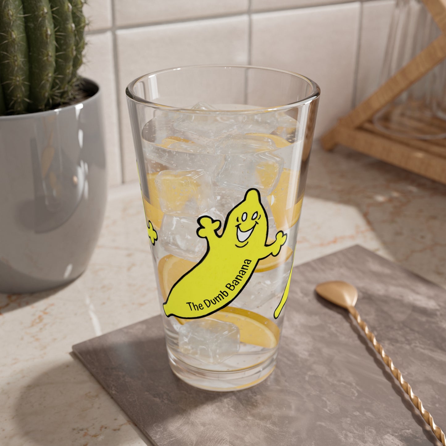 The Dumb Banana "BE HAPPY!!!" 16oz Shaker & Serving Glass Cup - Be a happy banana!!!