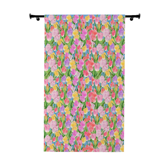 Tulip Sunrise Curtain with Pale Blue Accents - The Tulip Sunrise Collection by Miss Daisy