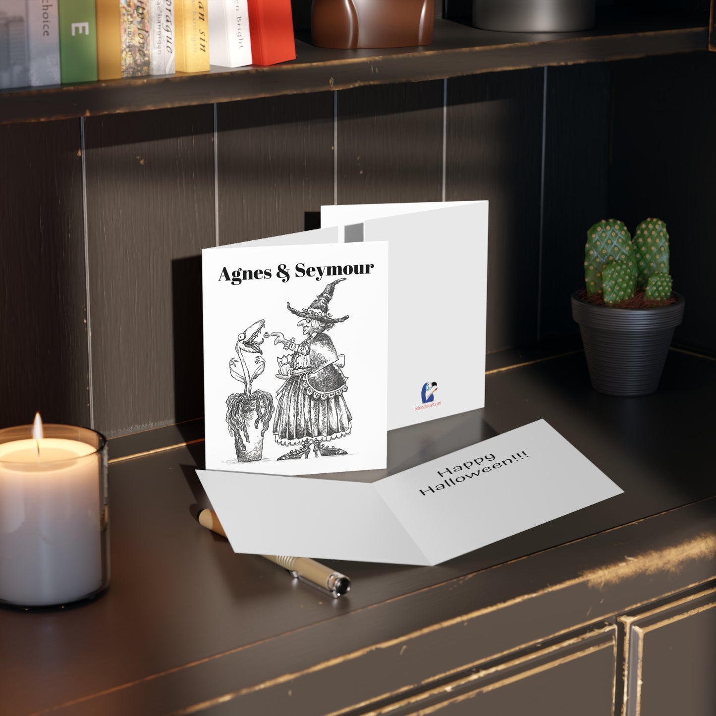 Agnes & Seymour - The Happy Halloween Greeting Cards (8, 16, and 24 pcs) for witches and hungry houseplants!!!