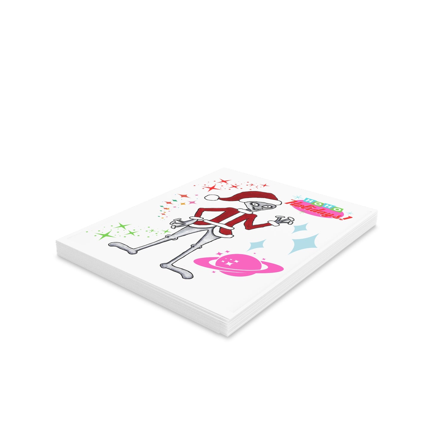 Mid-Century "Ho Ho Ho!!!" Santa Claus Space Alien Greeting Christmas Cards (8, 16, and 24 pcs)