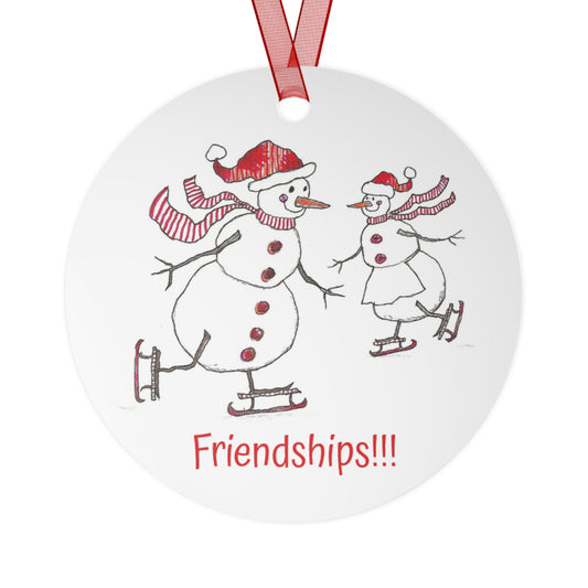 "FRIENDSHIPS" Christmas Tree Metal Ornament with Frosty the Snowman