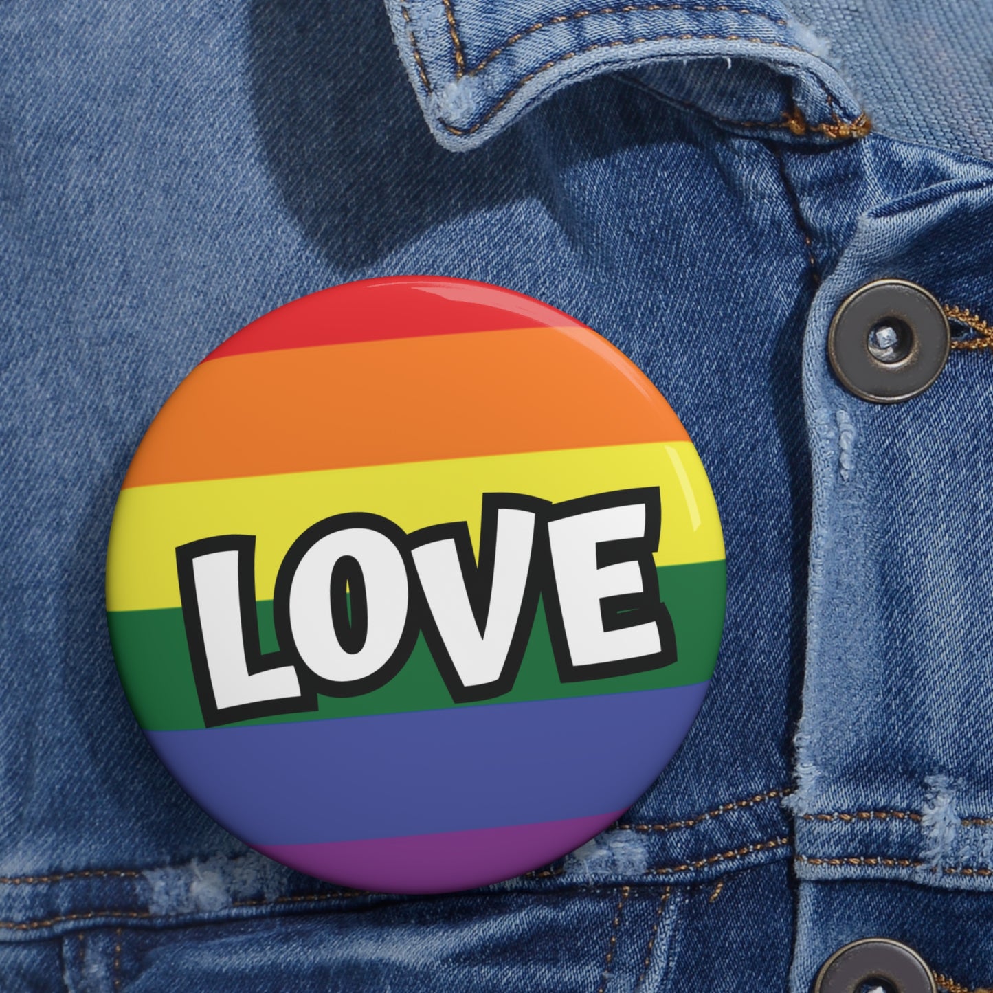Rainbow Flag & Love Gay Pride Pinback Button
