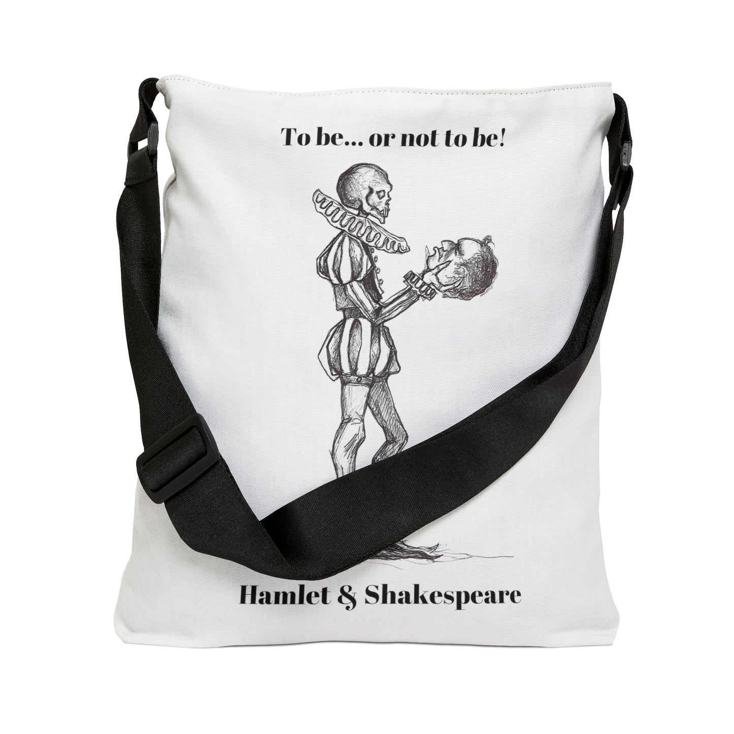 Skeleton William "Willie" Shakespeare & Hamlet Adjustable Tote Bag - "To be or not to be a book bag is the question!!!"