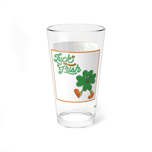 "Luck of the Irish" with Lucky The Happy Irish Shamrock 16oz Glass Cup