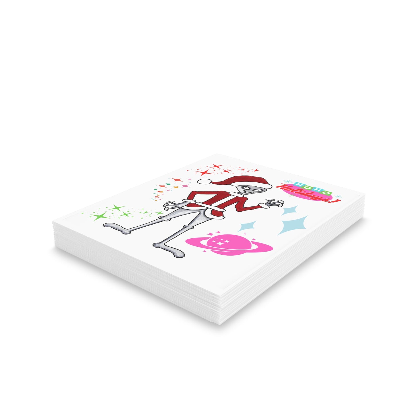 Mid-Century "Ho Ho Ho!!!" Santa Claus Space Alien Greeting Christmas Cards (8, 16, and 24 pcs)