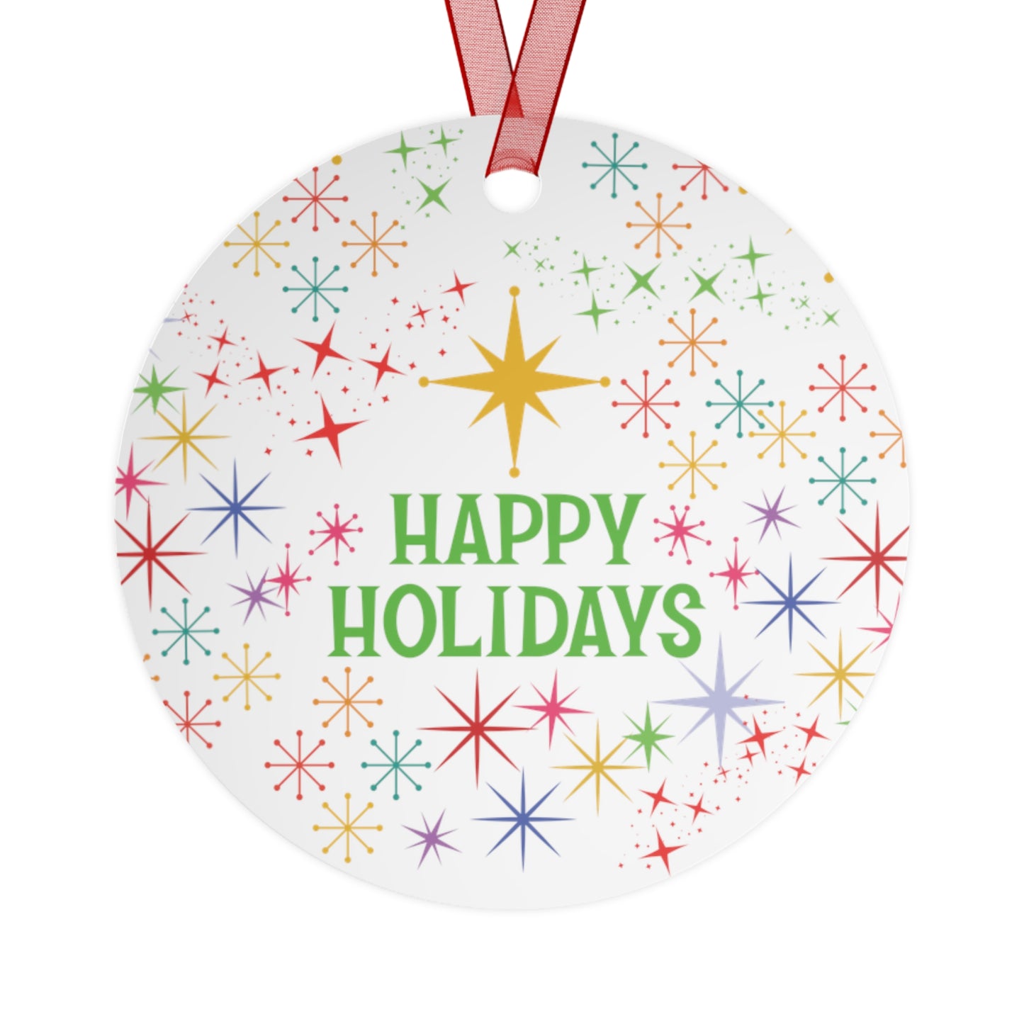 Mid-Century Stars & "Happy Holidays" Christmas Tree Metal Ornament