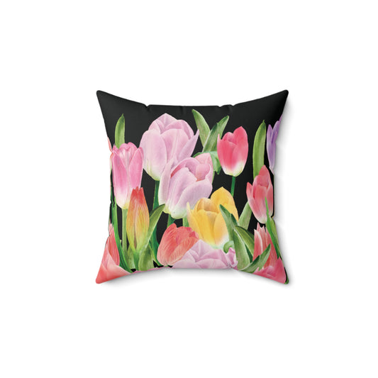 Tulip Sunrise 14"x14" Square Decorative Pillow with Black Accents - The Tulip Sunrise Collection by Miss Daisy