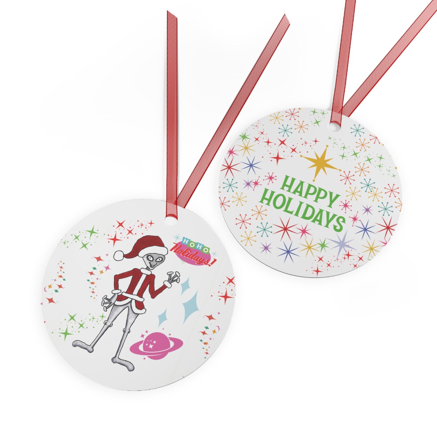 Space Alien Santa Claus Christmas Tree Metal Ornament