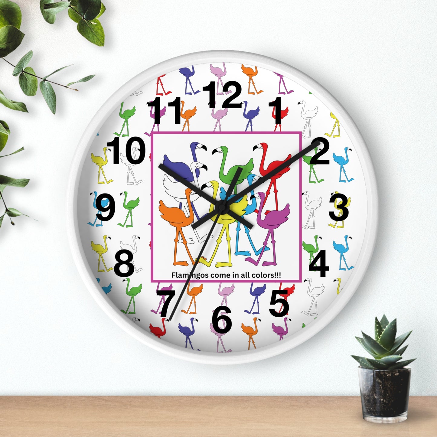 "Flamingos Come In All Colors" Wall Clock by Lu Lu
