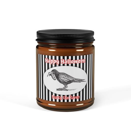 Marty the Raven HAPPY HALLOWEEN Scented 9oz Soy Candle Collection for all fans of Edgar Allan Poe and naughty birds!!!