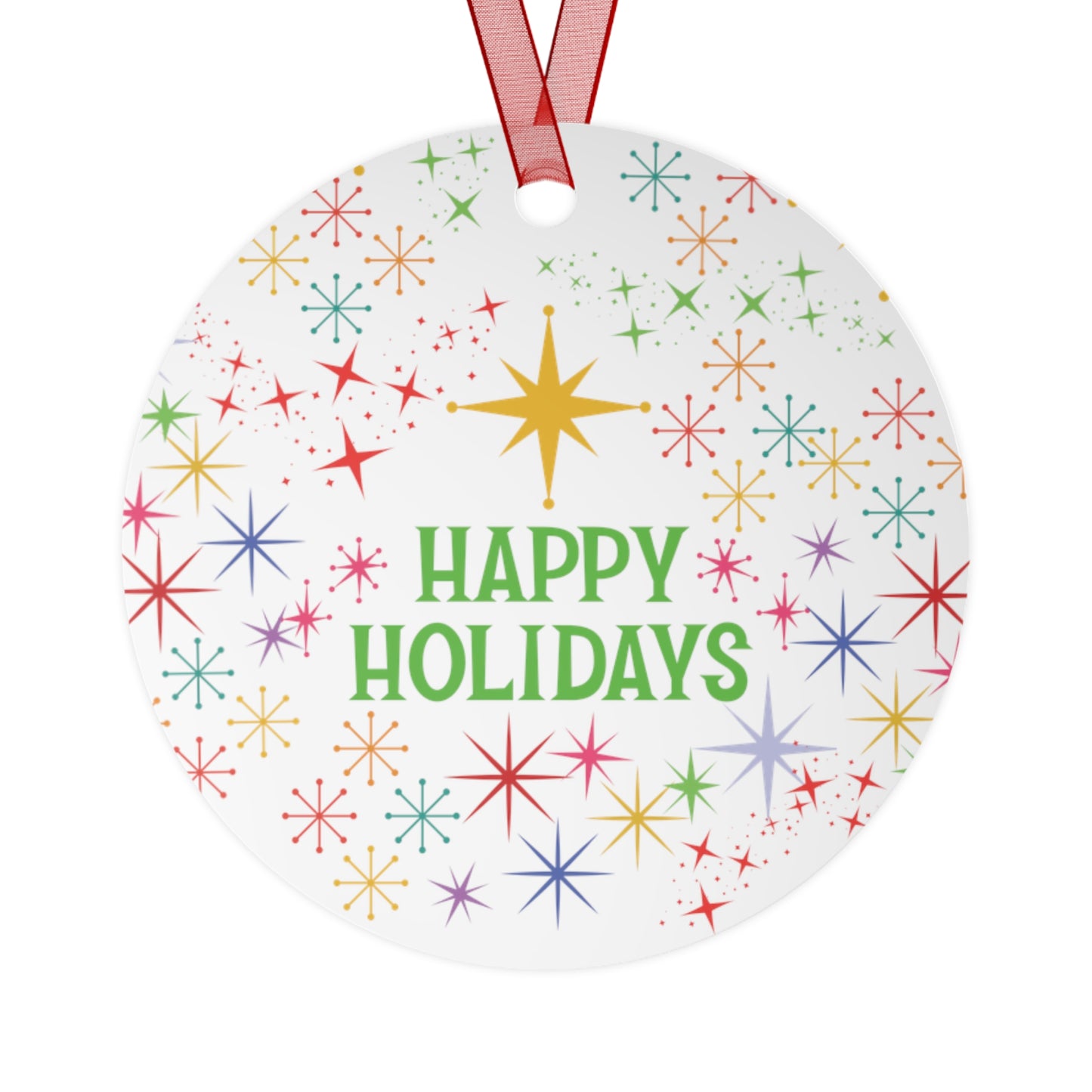 Mid-Century Stars & "Happy Holidays" Christmas Tree Metal Ornament
