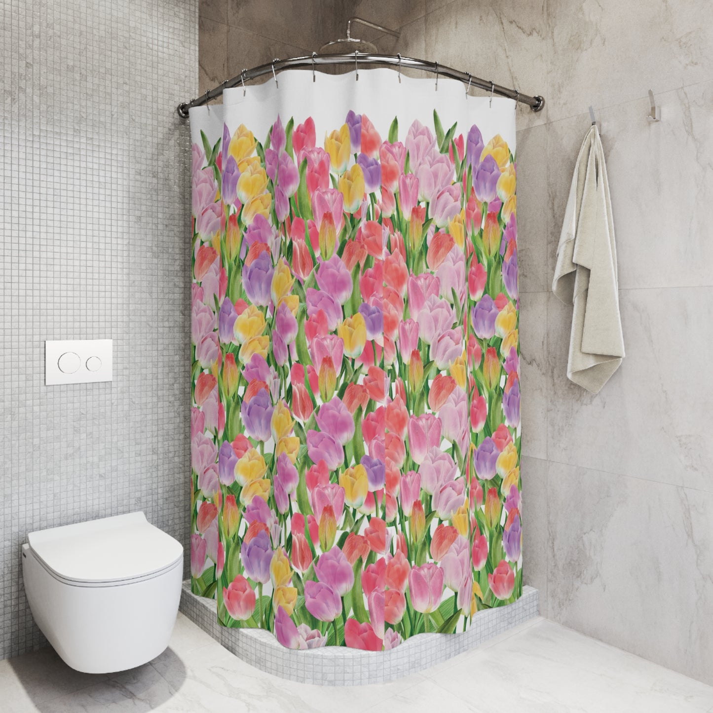 Tulip Sunrise Shower Curtain with White Accents - The Tulip Sunrise Collection by Miss Daisy