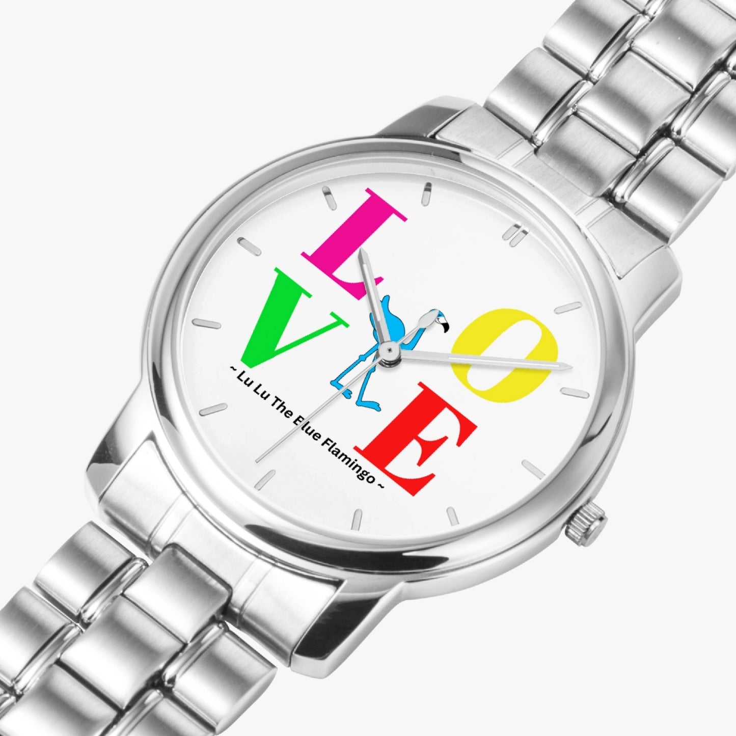 Lu Lu's "LOVE" Stainless Steel Quartz Unisex Watch with Indicators & Folding Clasp