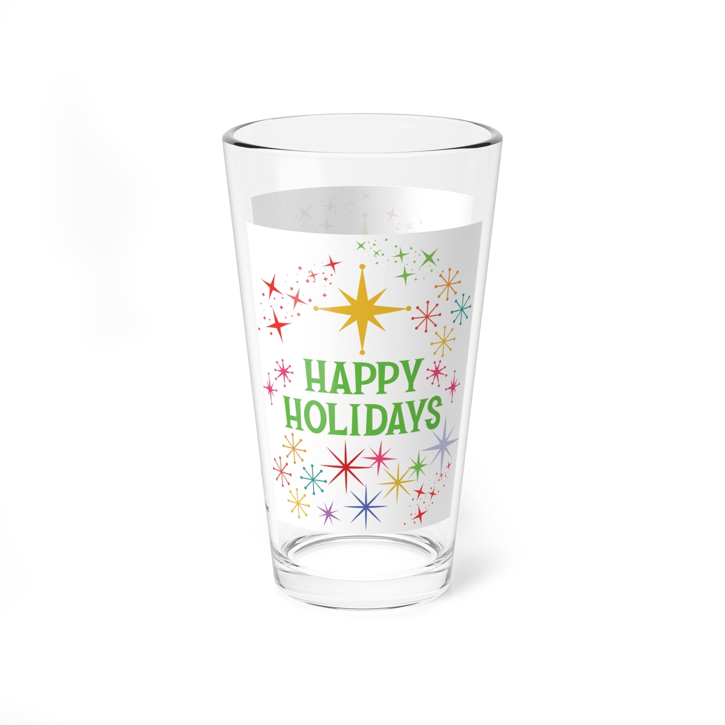 Mid-Century Stars & "Happy Holidays" 16oz Glass & Shaker