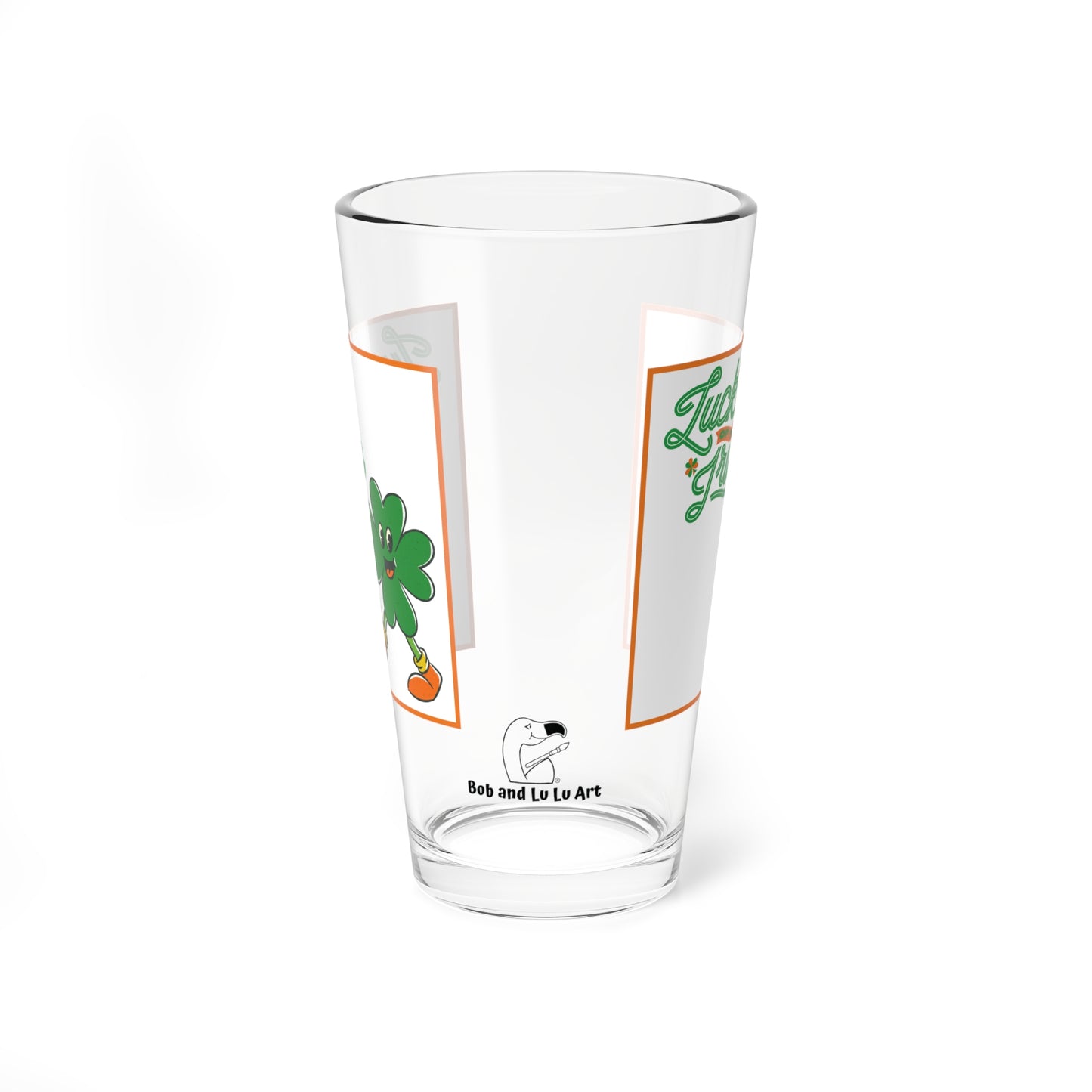 "Luck of the Irish" with Lucky The Happy Irish Shamrock 16oz Glass Cup