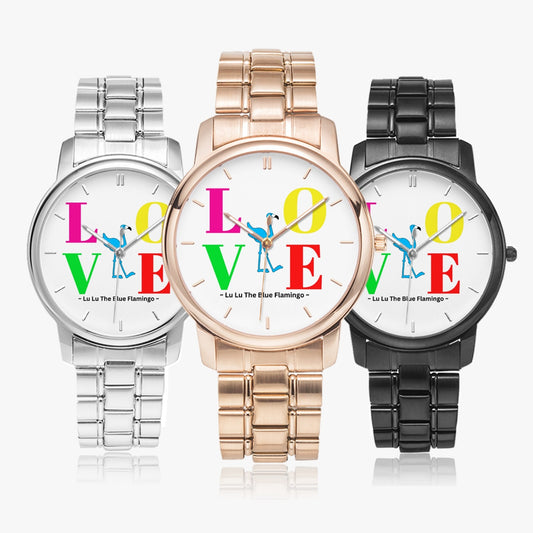 Lu Lu's "LOVE" Stainless Steel Quartz Unisex Watch with Indicators & Folding Clasp