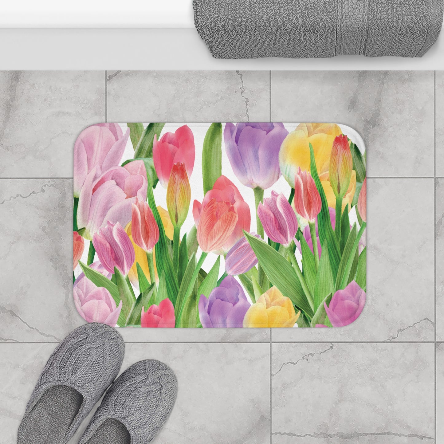 Tulip Sunrise Bath & Shower Mat with White Accents - The Tulip Sunrise Collection by Miss Daisy