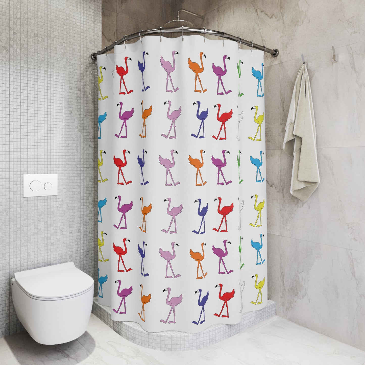 Rainbow Flamingo Club Shower Curtain by Lu Lu