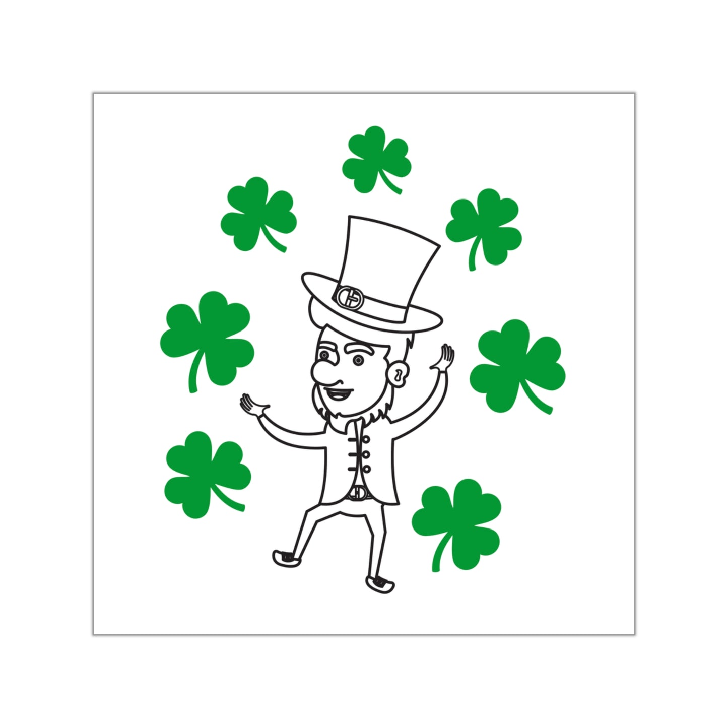 Dancing Irish Leprechaun with Shamrocks Indoor & Outdoor Square Kiss-Cut Vinyl Sticker