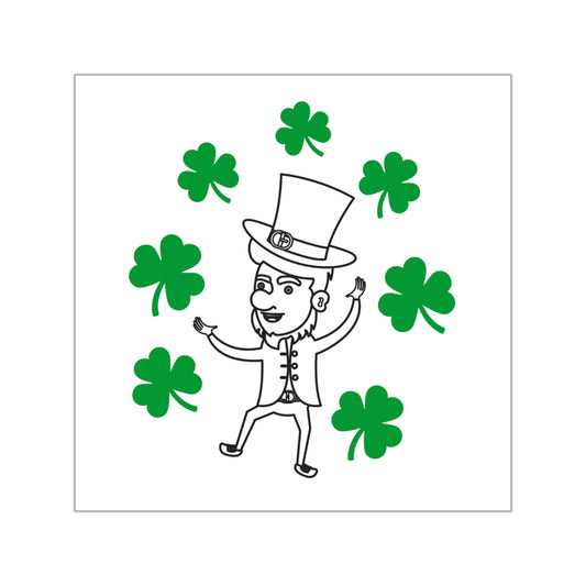 Dancing Irish Leprechaun with Shamrocks Indoor & Outdoor Square Kiss-Cut Vinyl Sticker