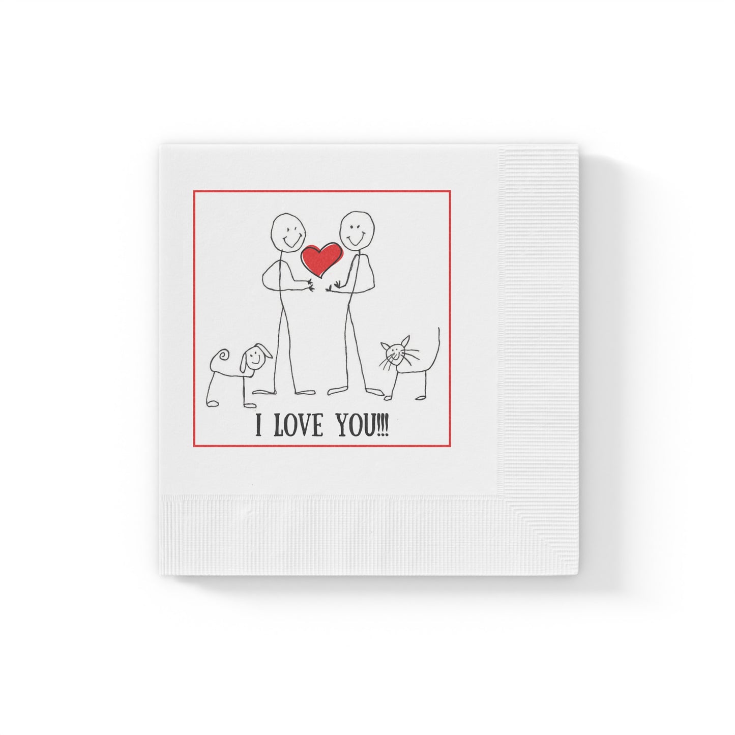 "I Love You" Valentine White Coined Napkins