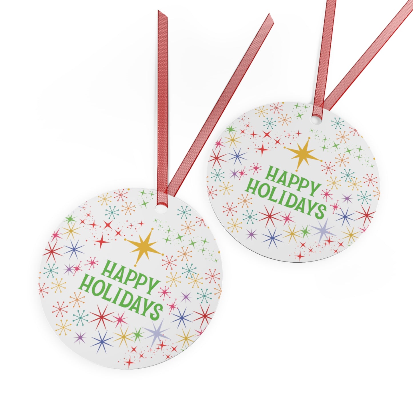 Mid-Century Stars & "Happy Holidays" Christmas Tree Metal Ornament