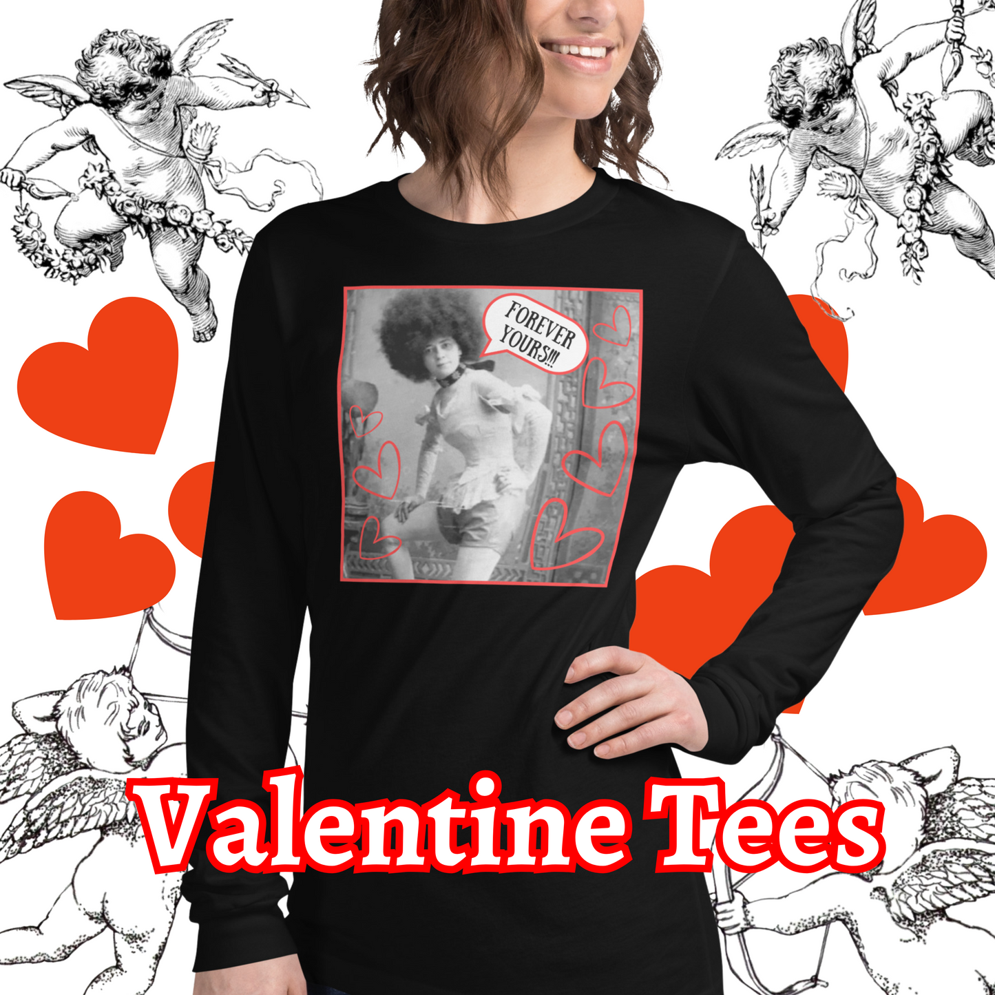 Vintage "Forever Yours!!!" Valentine Unisex Style Long Sleeve Regular Fit Tee for Women