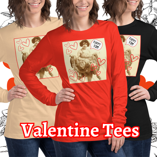 Vintage "Happy VD!!!" Valentine Unisex Style Long Sleeve Regular Fit Tee for Women